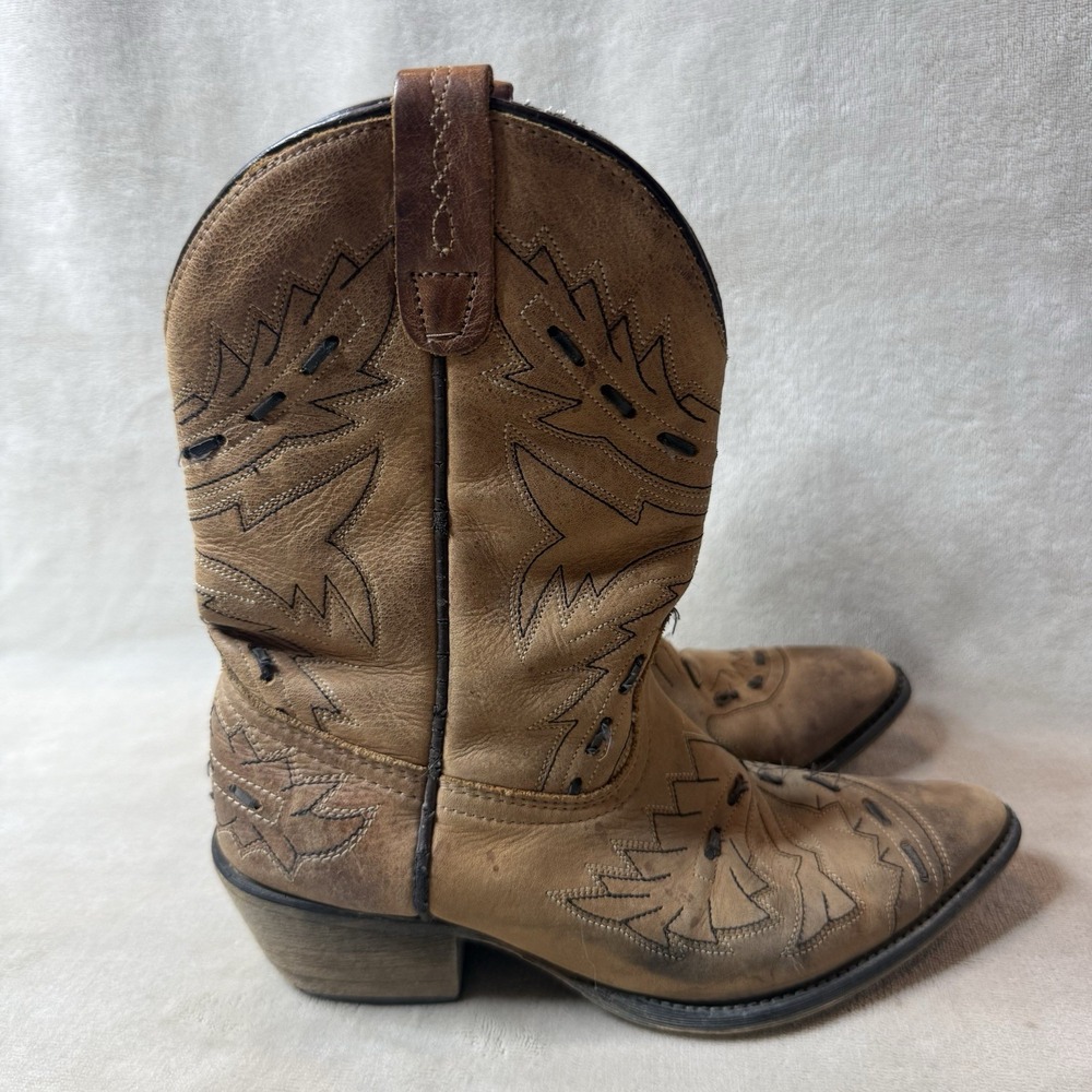 Dan Post Childrens Western Brown Cowboy Boots size 2.5‎ DPC-2133 Stitch Design